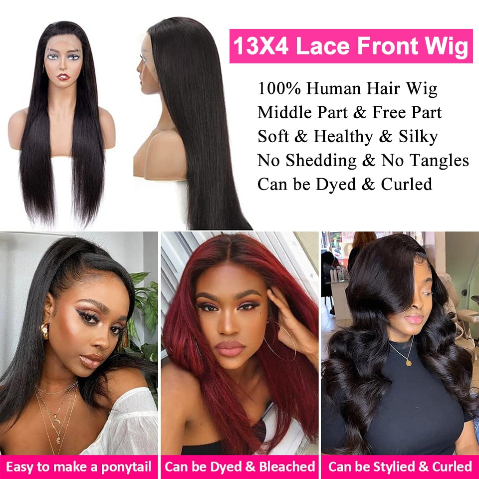 Straight 13x4 Lace Frontal Human Hair Wigs for Women Straight HD Lace Wig Brazilian Pre Plucked 4x4 Transparent Lace Front Wig
