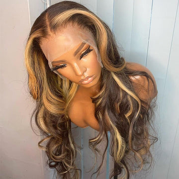 #1B 27 Highlight Human Hair Wig Pre-Plucked Body Wave Brazilian Lace Front Wig Remy Hair Lace Frontal Wigs Ombre Blonde Wig