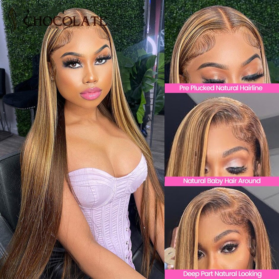 Highlight Straight Wig 13x4 HD Lace Frontal Human Hair Wigs 4X4 Lace Closure Wig 4/27 Ombre Brazilian Straight Lace Wigs