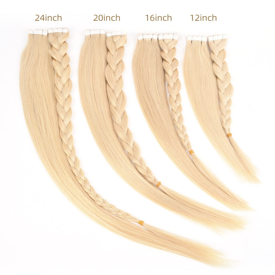 K.S WIGS Mini Tape In Human Hair Straight Extensions Seamless European Natural Non-Remy Hair Skin Weft Adhesive Extension