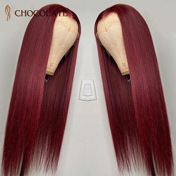 99J Bone Straight Lace Frontal Wigs For Black Women Burgundy Colored Straight Lace Closure Wigs Wine Red Human Hair Wigs