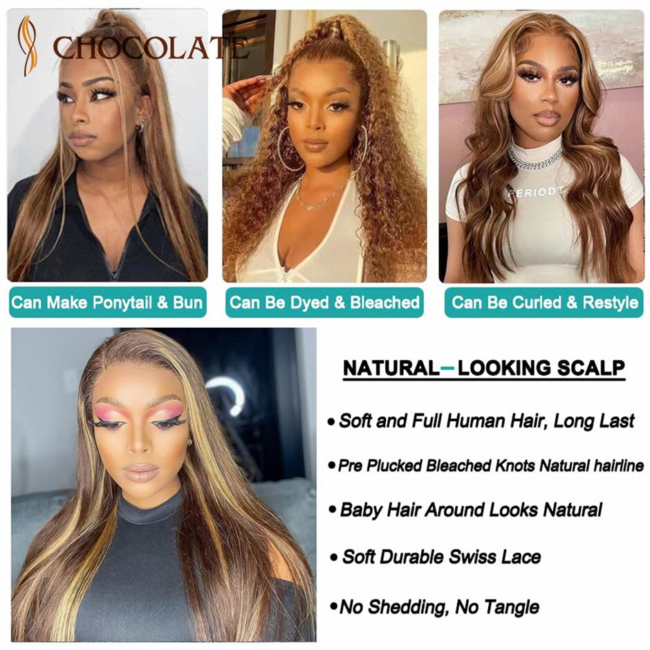 Highlight Straight Wig 13x4 HD Lace Frontal Human Hair Wigs 4X4 Lace Closure Wig 4/27 Ombre Brazilian Straight Lace Wigs