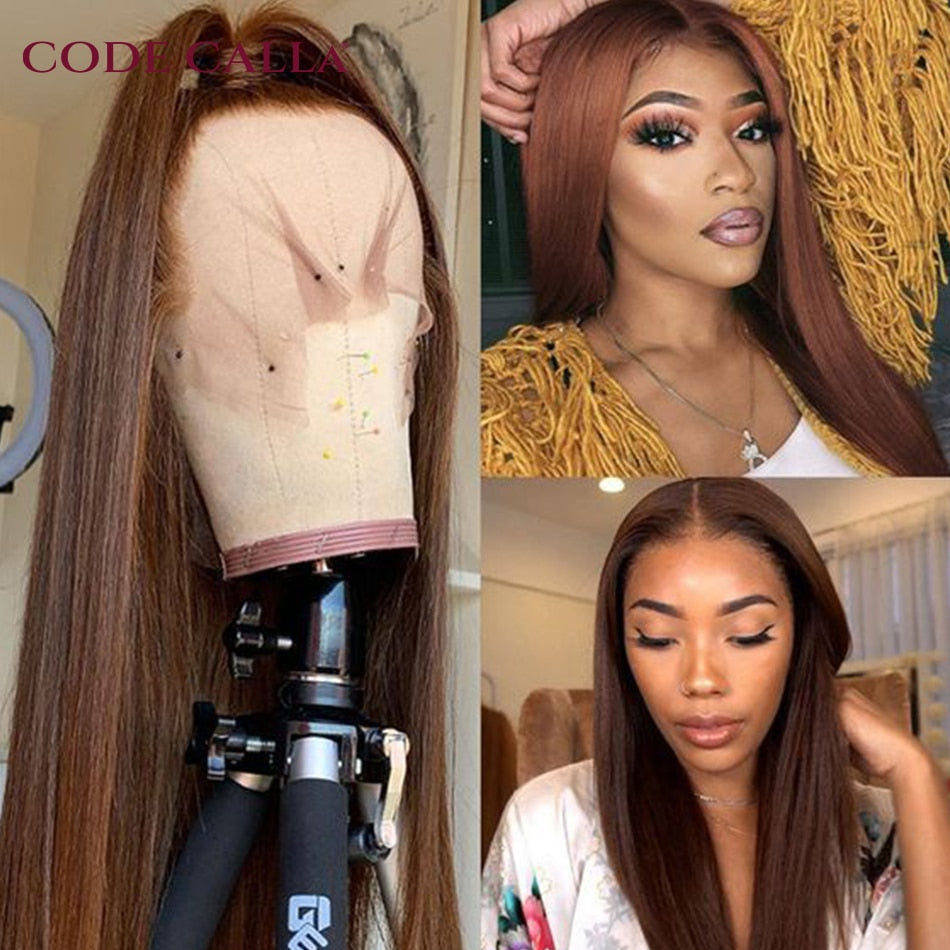 Brown Wigs Transparent T Part Lace Human Hair Wigs Straight Lace Front Wig For Women Colored Brown Lace Front Wig Brazilian Remy