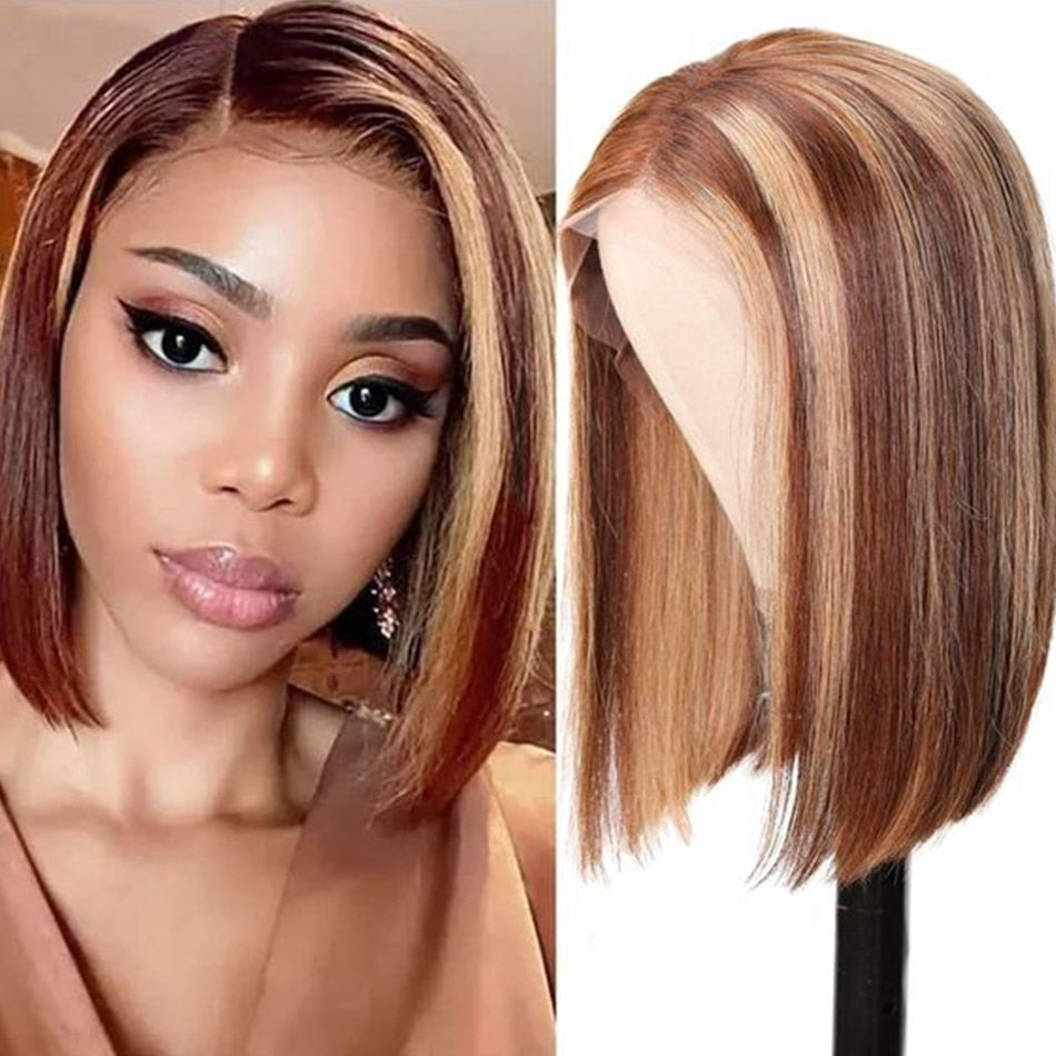 Highlight Wig Human Hair Bob Wig Straight Lace Front Wig Remy Brazilian Short Bob Human Hair Wigs For Women T Lace Human Hair