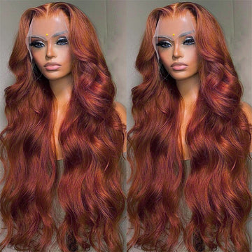 13x4 Reddish Brown Body Wave Lace Frontal Human Hair Wig HD 13x6 Lace Frontal Wig Glueless Human Hair Wig Pre Plucked