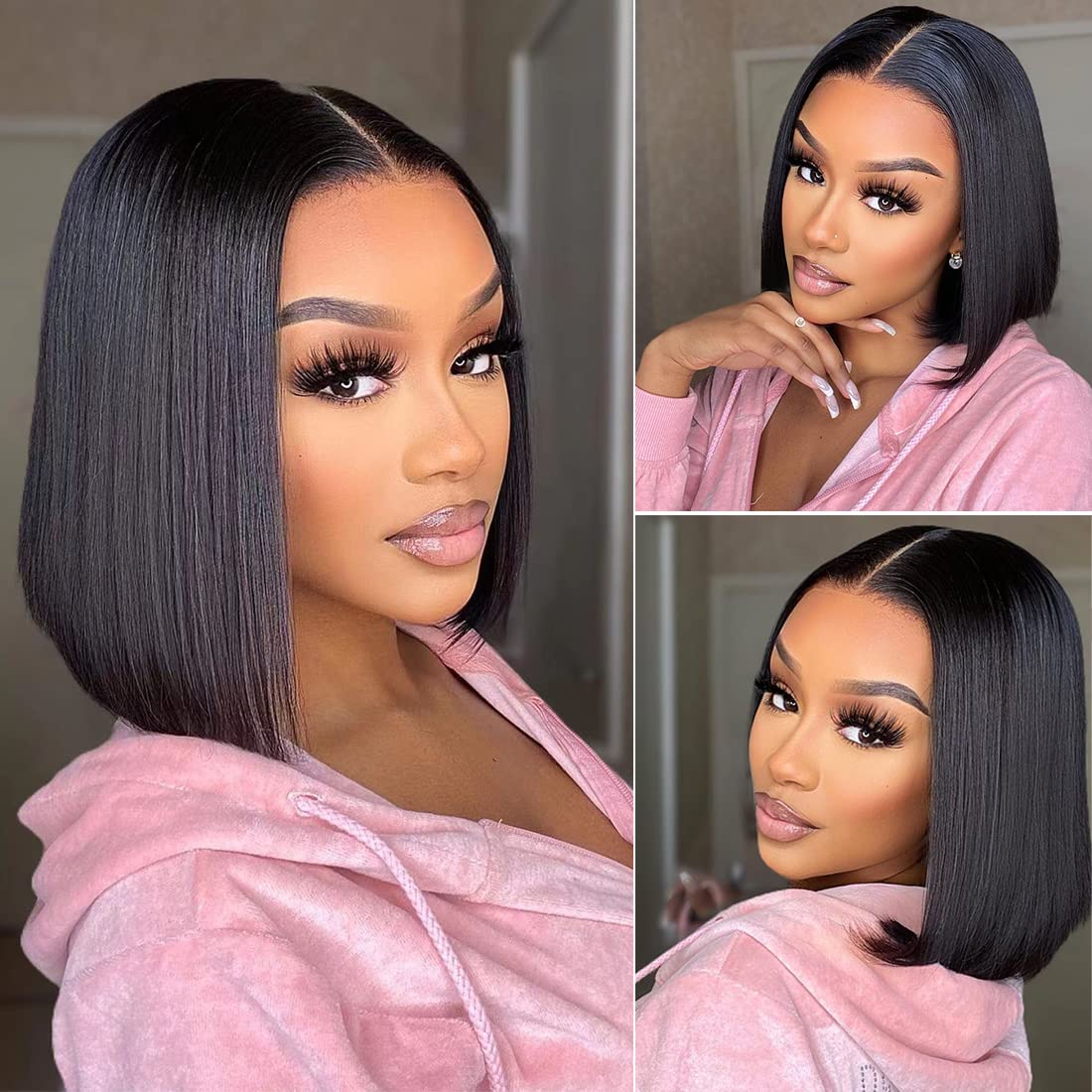 Straight Short Bob Human Hair Lace Front Wigs for Women Brazilian Prepluck Hair 13x4 Glueless Lace Frontal Wig 4x4 Closure Wigs