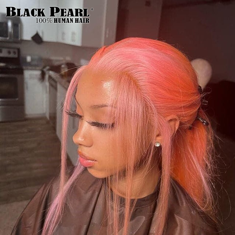 Transparent HD Lace Front Wig Brazilian Long Pink Wigs For Women Ombre Pink Straight Lace Front Human Hair Wigs With Dark Roots
